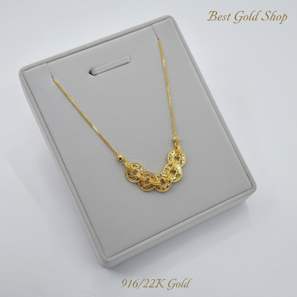 22k / 916 Gold 5 Coin or Wu Di Qian Necklace Good LuckNecklacesBest Gold Shop
