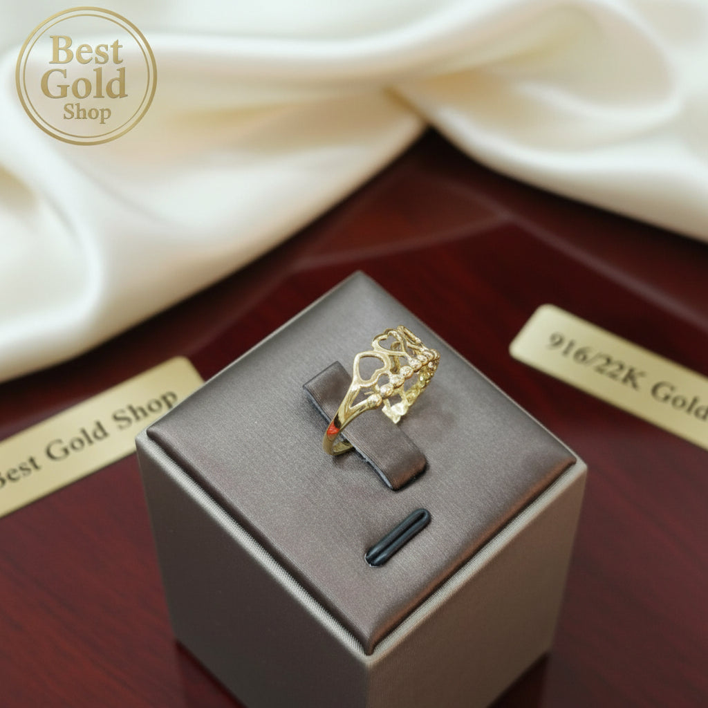 916 Gold Bead and Heart Ring by Best Gold ShopRingsBest Gold Shop