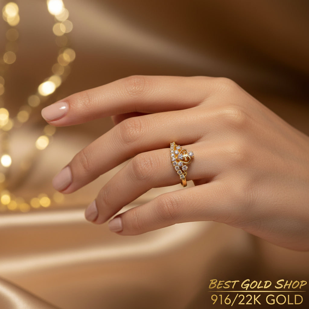 22k / 916 Gold Crown with Crystal Ring V2 by Best Gold ShopRingsBest Gold Shop