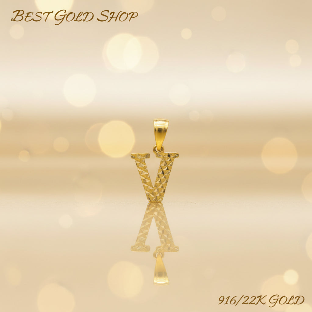 22k / 916 Gold diamond cutting alphabet pendant by Best Gold Shop916 goldBest Gold Shop