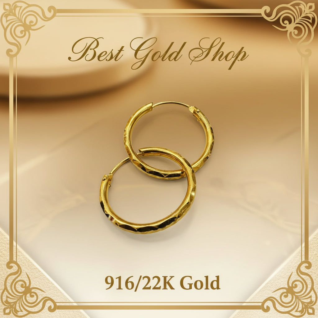 22k / 916 Gold Diamond Cutting Loop Earring by Best Gold ShopEarringsBest Gold Shop