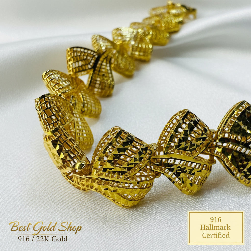 22K / 916 Gold Fancy Fan Design Bracelet Shiny ElegantBraceletsBest Gold Shop
