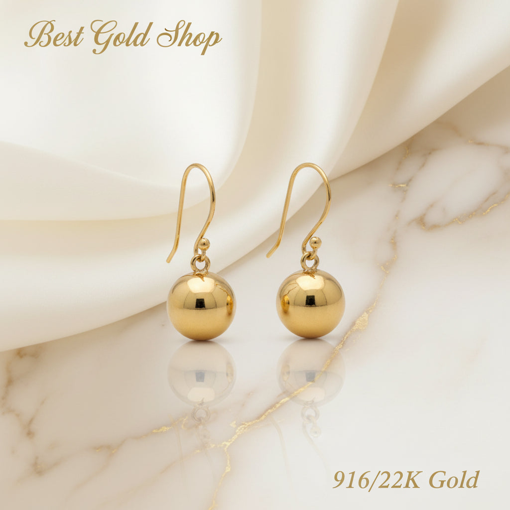 22K / 916 Gold Golden Orb Drop EarringsEarringsBest Gold Shop