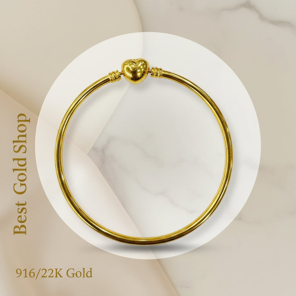 22K / 916 Gold Heart Shiny Charm Bangle by Best Gold ShopBraceletsBest Gold Shop