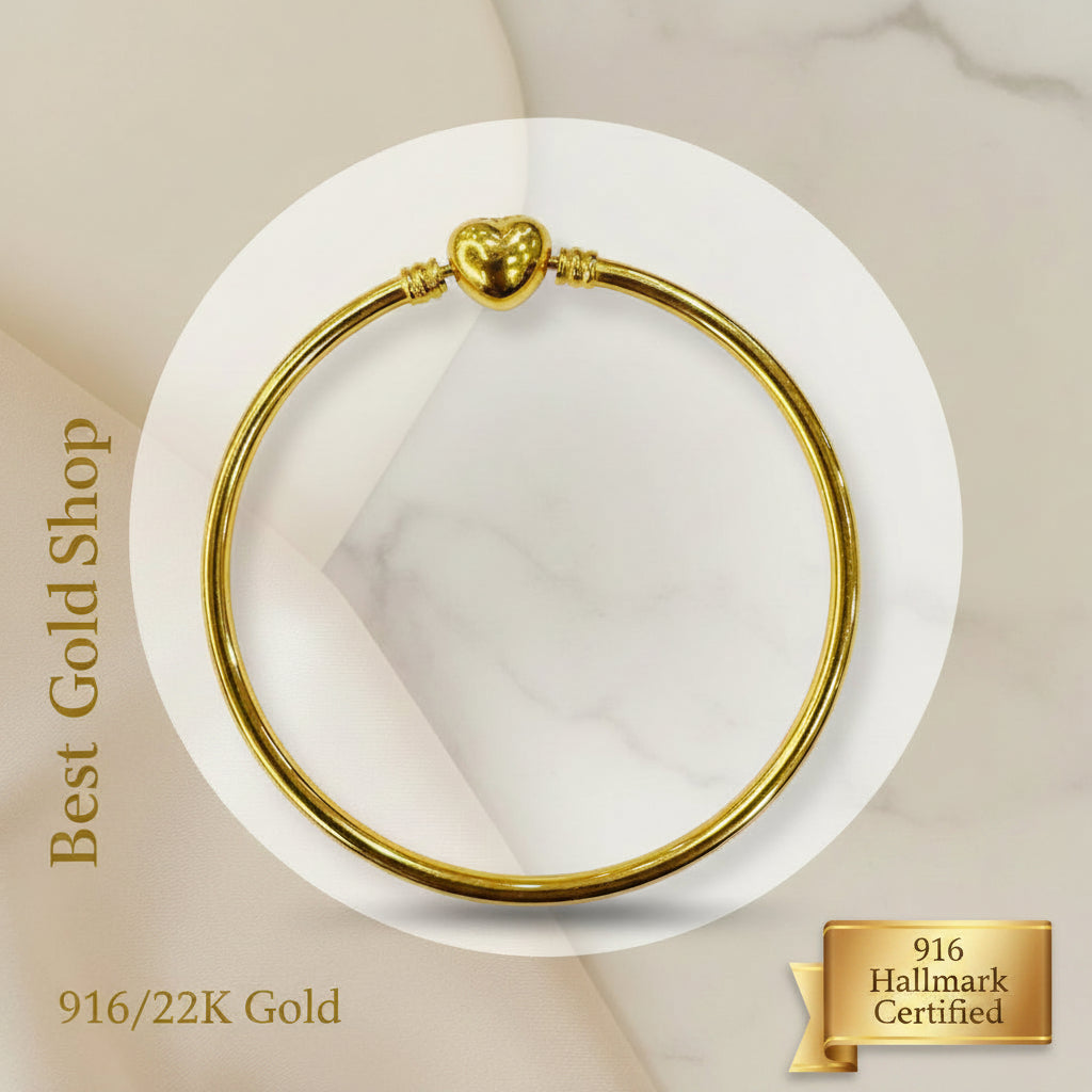 916 gold (22K) bangle with a shiny heart charm — Best Gold Shop