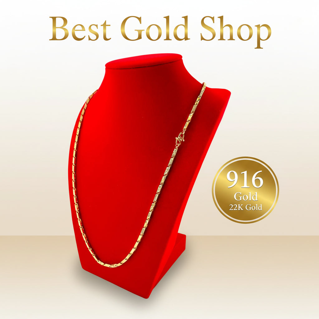 22k / 916 Gold Hexagon Tube Chain by Best Gold ShopNecklacesBest Gold Shop