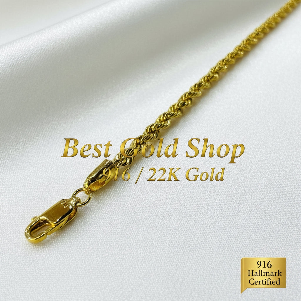916 gold hollow rope bracelet hallmark close-up