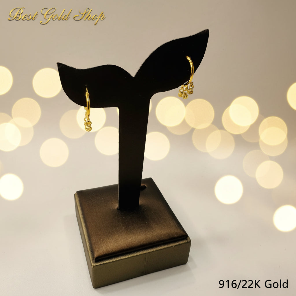 22k / 916 Gold Loop Earring Dangling Ball Earring by Best Gold ShopEarringsBest Gold Shop