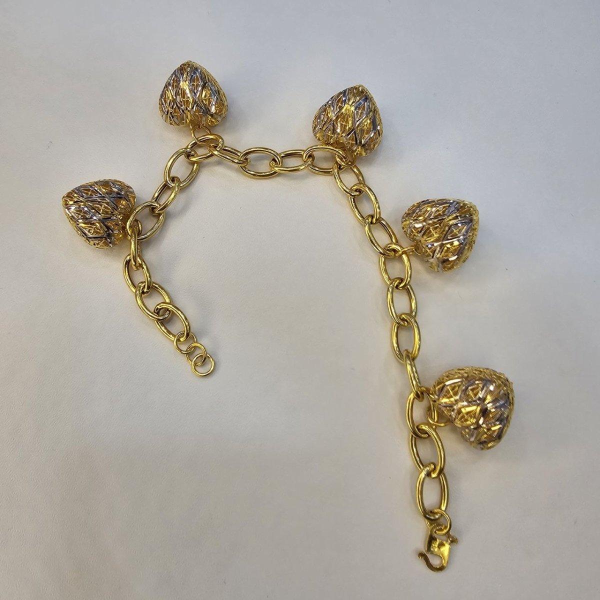 22k / 916 Gold Ring Link Dangling Heart 2 Tone Bracelet V3 - Best Gold Shop 22k gold 22k gold bracelet 916 gold Bracelets