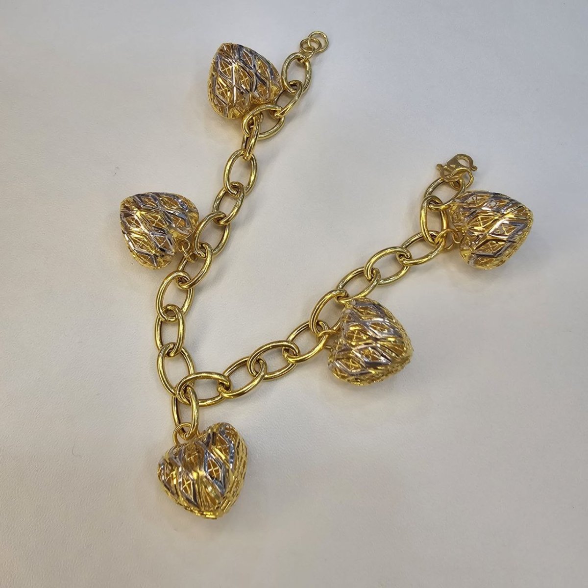22k / 916 Gold Ring Link Dangling Heart 2 Tone Bracelet V3 - Best Gold Shop 22k gold 22k gold bracelet 916 gold Bracelets