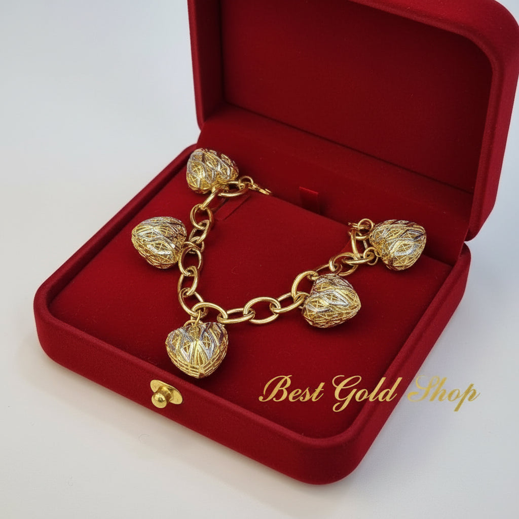22k / 916 Gold Ring Link Dangling Heart 2 Tone Bracelet V3BraceletsBest Gold Shop