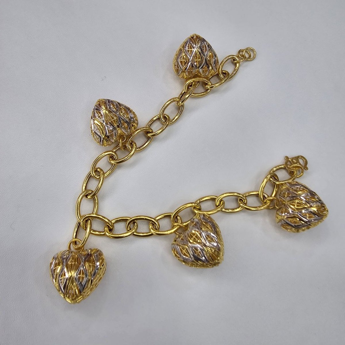 22k / 916 Gold Ring Link Dangling Heart 2 Tone Bracelet V3 - Best Gold Shop 22k gold 22k gold bracelet 916 gold Bracelets