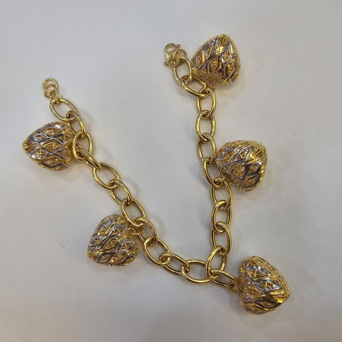 22k / 916 Gold Ring Link Dangling Heart 2 Tone Bracelet V3 - Best Gold Shop 22k gold 22k gold bracelet 916 gold Bracelets