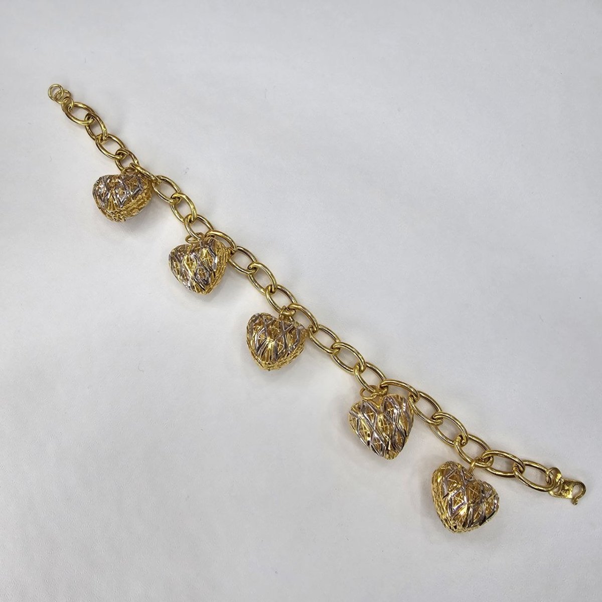 22k / 916 Gold Ring Link Dangling Heart 2 Tone Bracelet V3 - Best Gold Shop 22k gold 22k gold bracelet 916 gold Bracelets