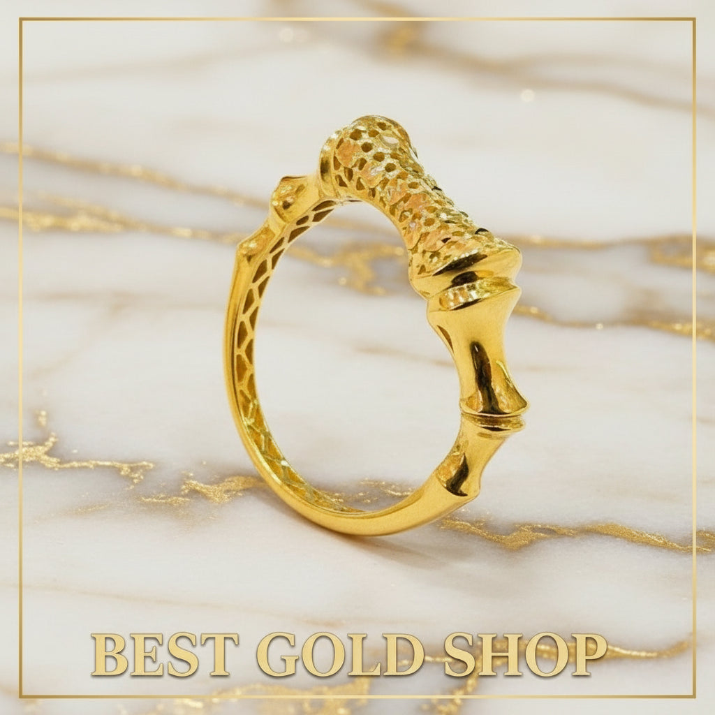 916 Gold Sculpted Bamboo Rings – Bold Artistic DesignRingsBest Gold Shop