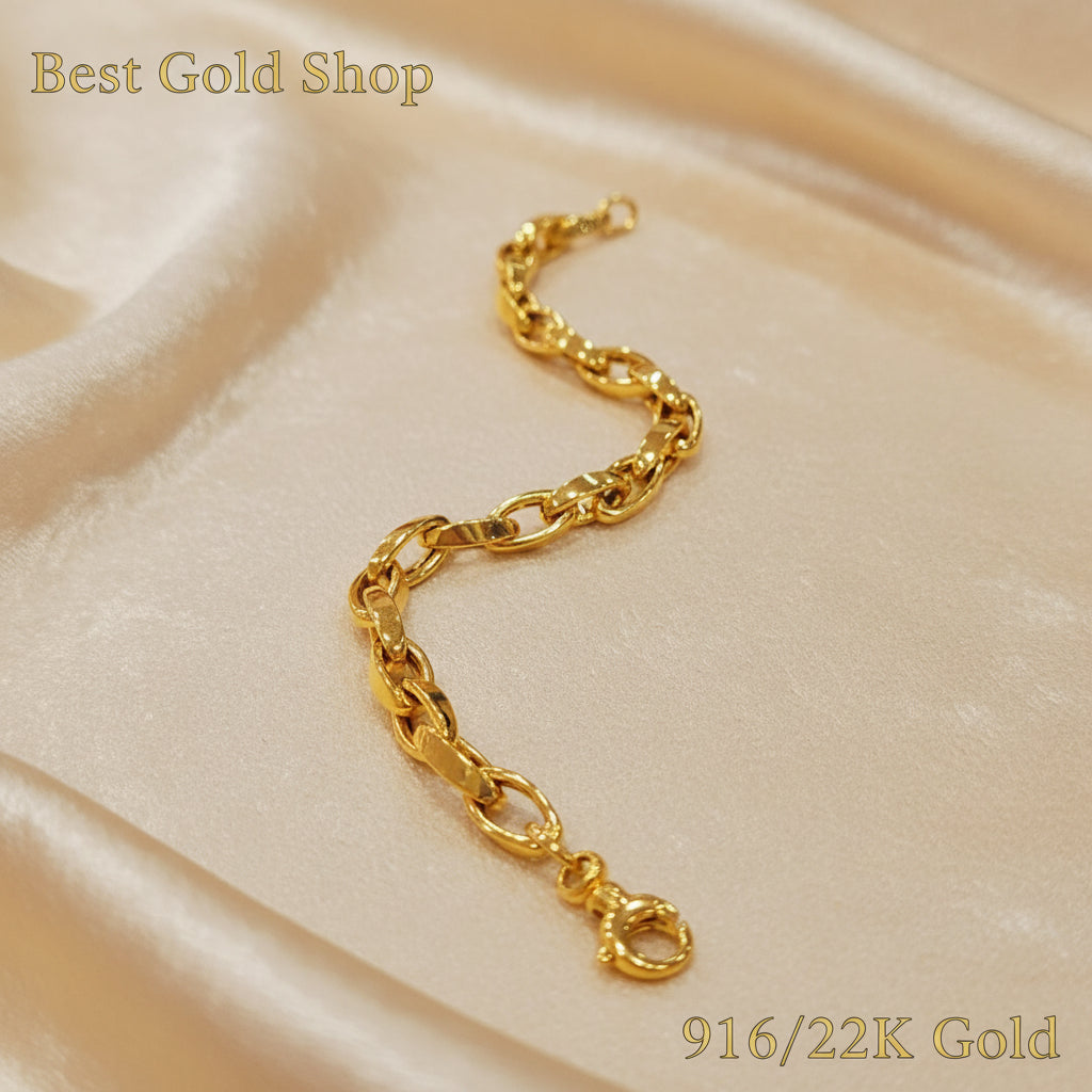 22k / 916 Gold Shiny Siput Bracelet Simple VintageBraceletsBest Gold Shop
