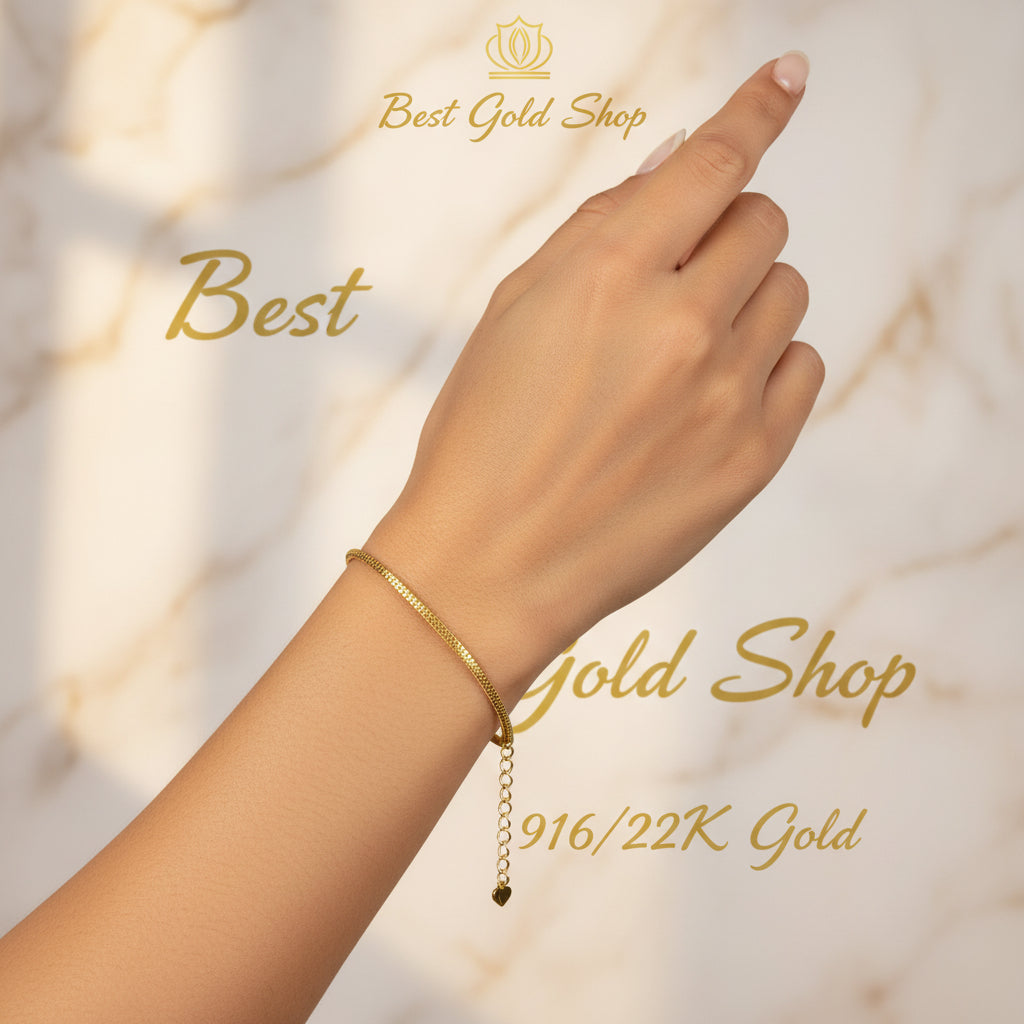 22K / 916 Gold Solid Box Bracelet Simple and Elegant DesignBraceletsBest Gold Shop
