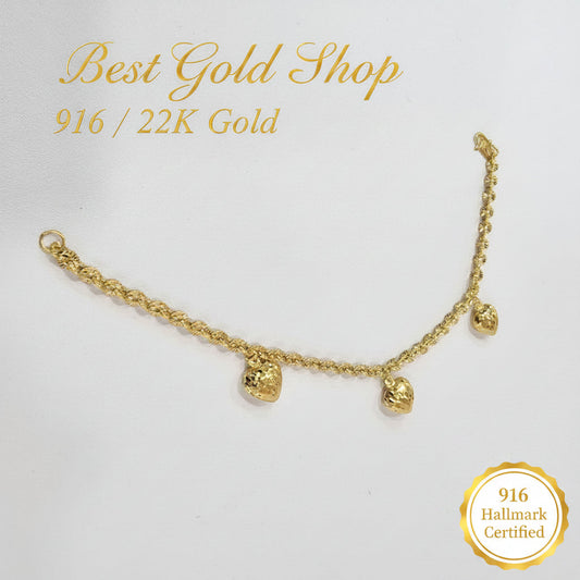 22K gold sunflower and dangling heart charm bracelet