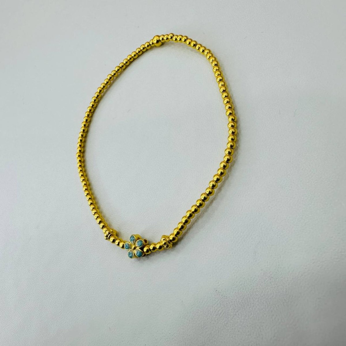 24k / 999 Gold Bead Bracelet with Blue Flower by Best Gold Shop - Best Gold Shop 24k gold 24k gold bracelet 999 gold Bracelets