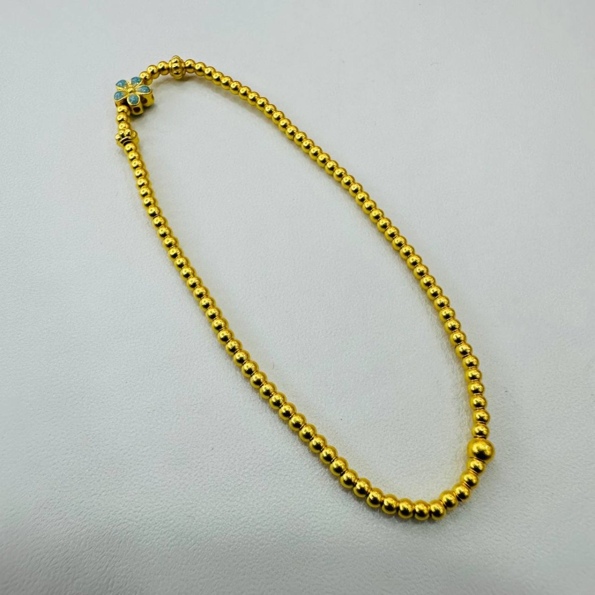 24k / 999 Gold Bead Bracelet with Blue Flower by Best Gold Shop - Best Gold Shop 24k gold 24k gold bracelet 999 gold Bracelets