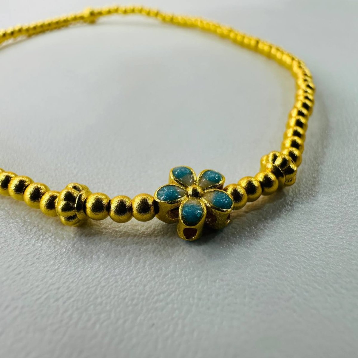 24k / 999 Gold Bead Bracelet with Blue Flower by Best Gold Shop - Best Gold Shop 24k gold 24k gold bracelet 999 gold Bracelets