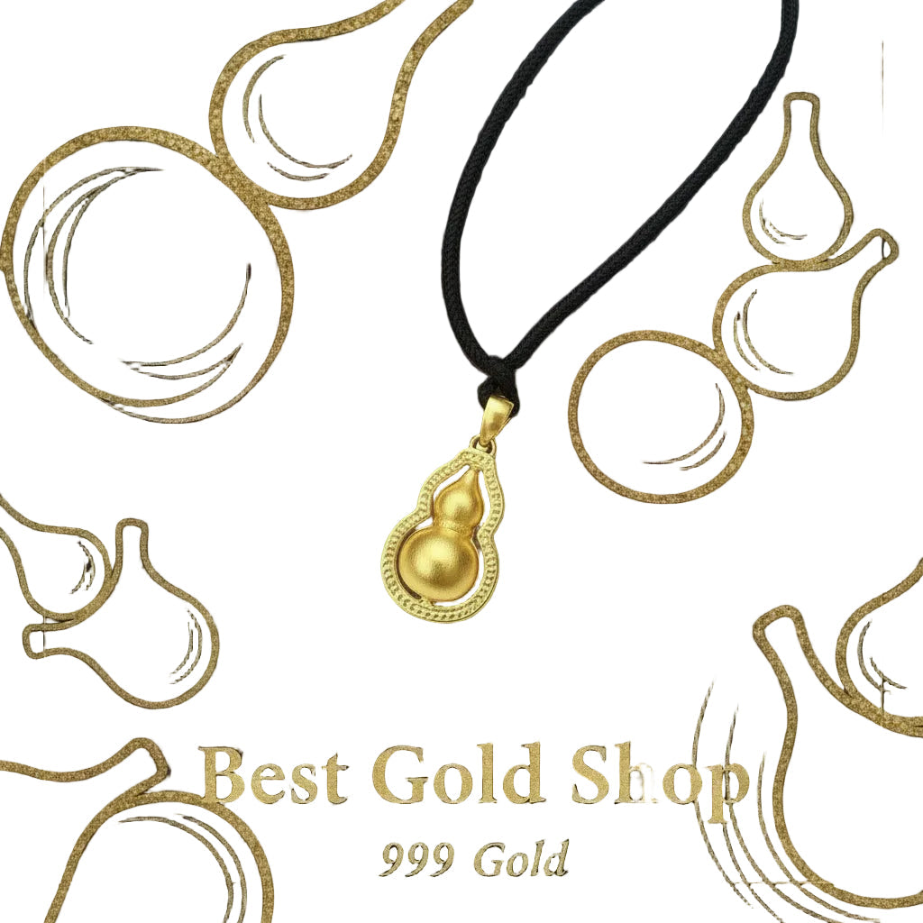 24K / 999 Gold Bottle Gourd Pendant with Black StringCharms & PendantsBest Gold Shop