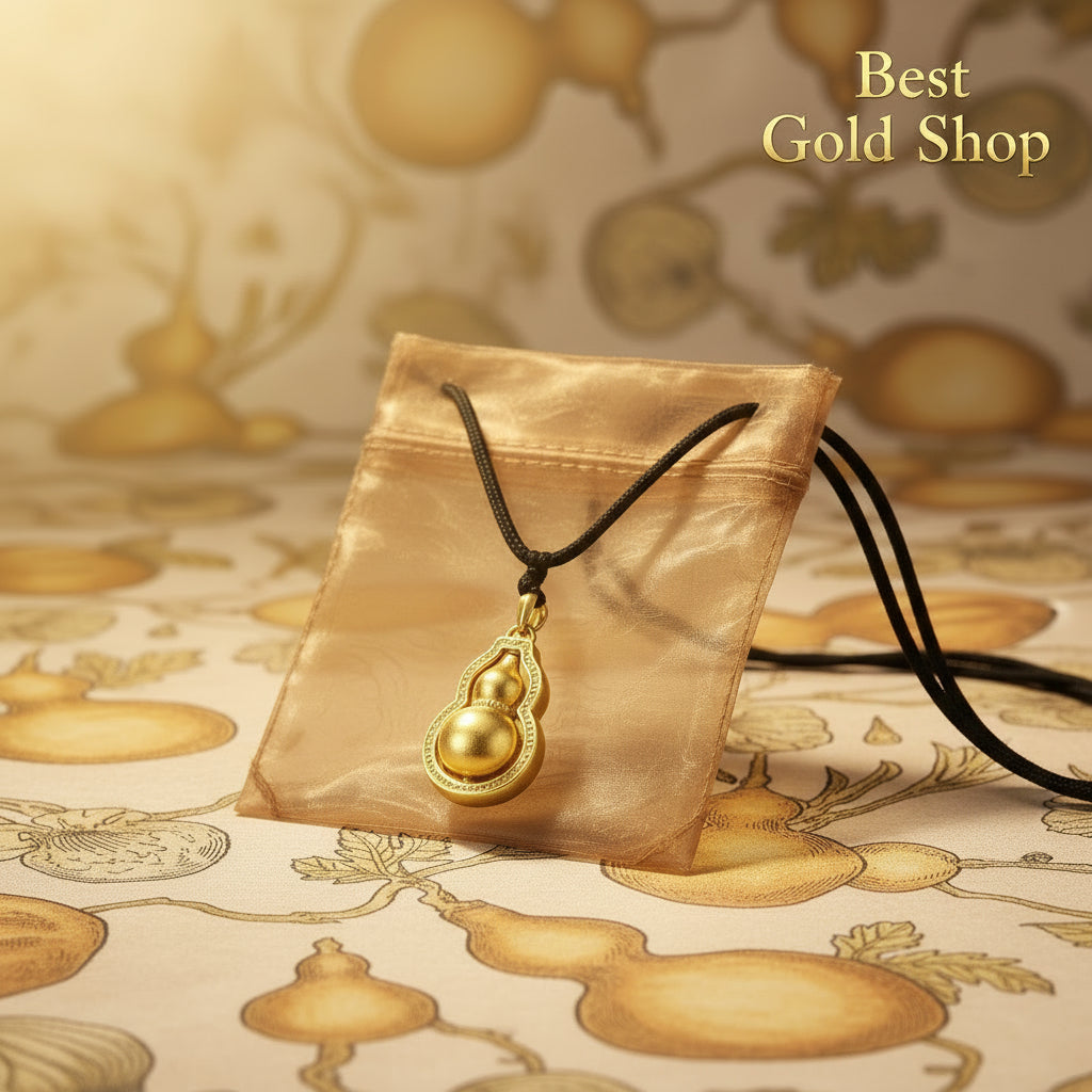 24K / 999 Gold Bottle Gourd Pendant with Black StringCharms & PendantsBest Gold Shop