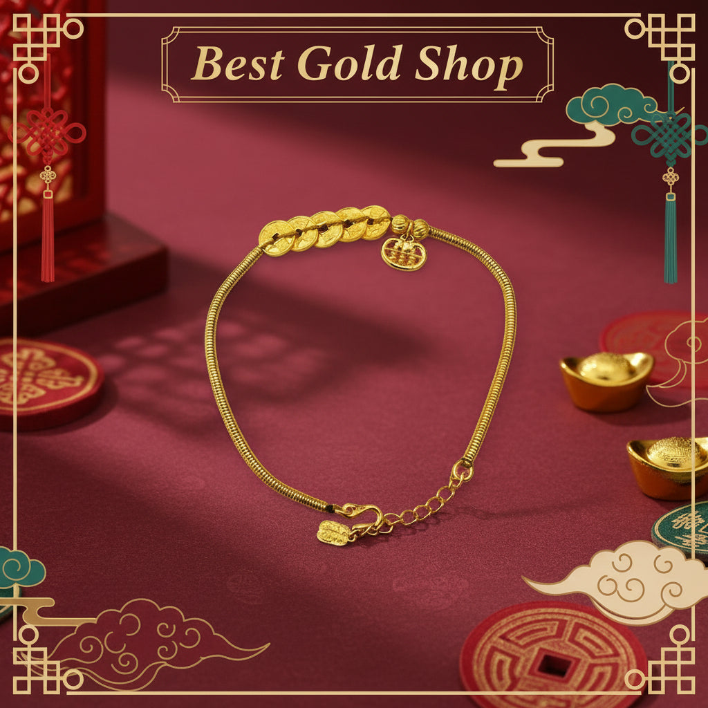 24k / 999 Gold Five Coins and abacus Bracelet by Best Gold ShopBraceletsBest Gold Shop