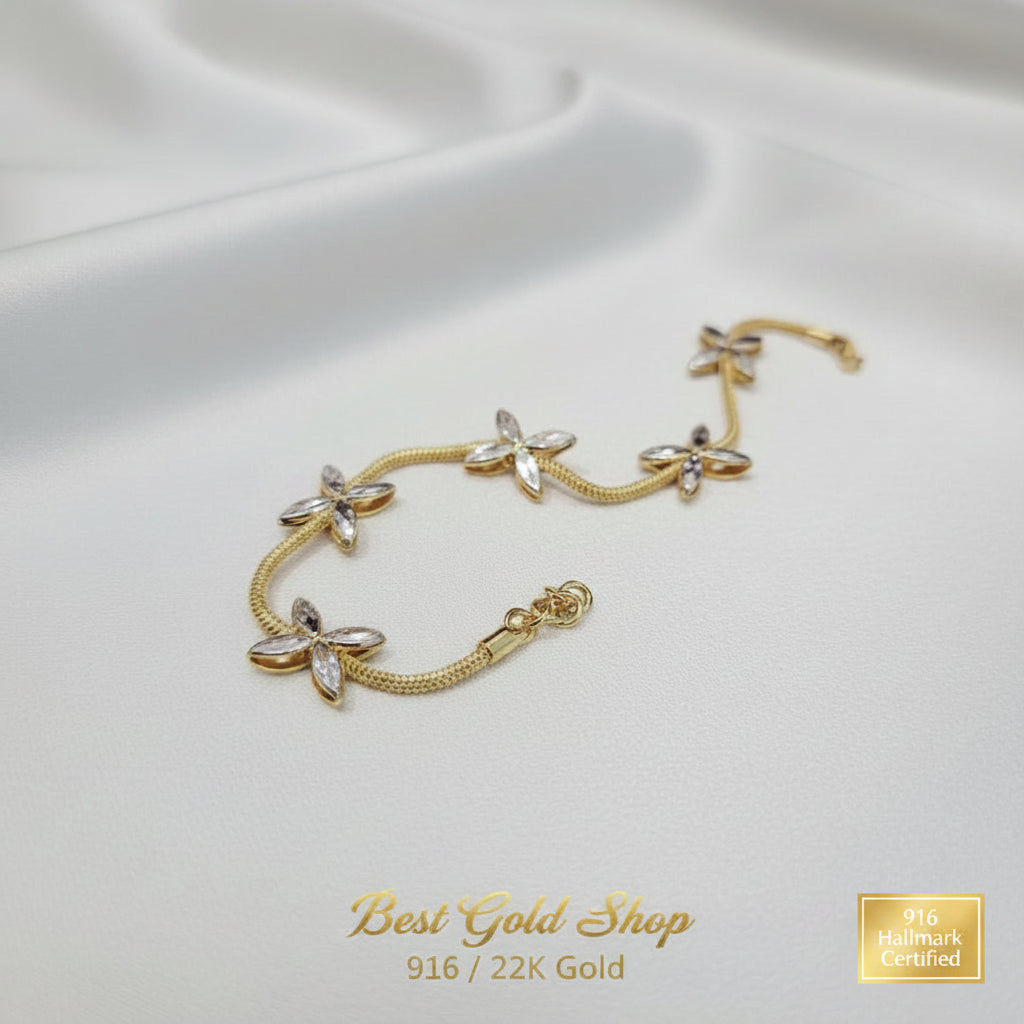 916 Gold 5 Flower Design Bracelet Two ToneBraceletsBest Gold Shop