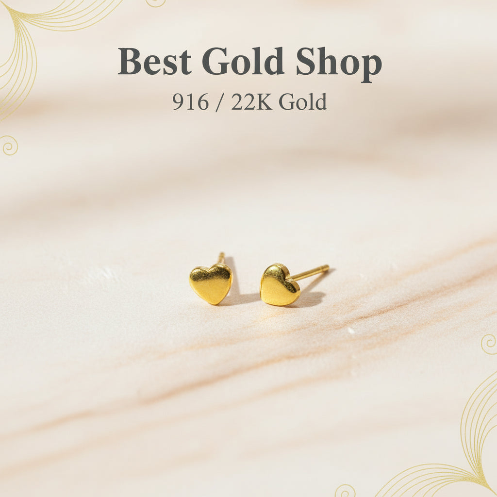 916 Gold Heart Smooth Finish Earring Petite sizeEarringsBest Gold Shop