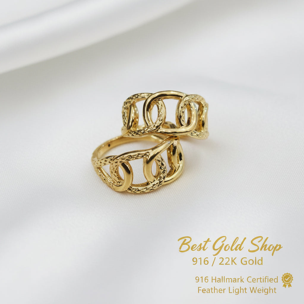 916 Gold Interlock Design Ring Latest Design and Feather LightRingsBest Gold Shop