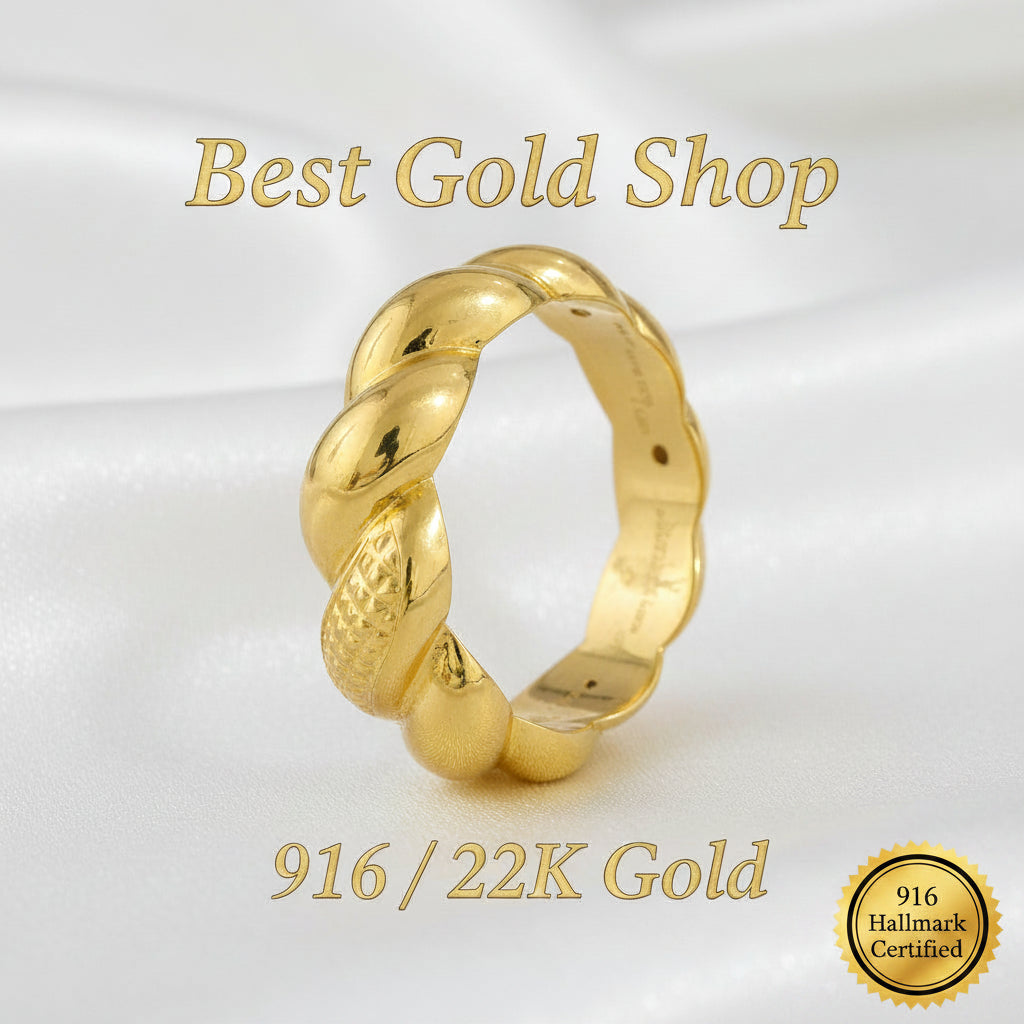 916 Gold Twisted Candy Design Ring | 22K Lightweight Gold Ring