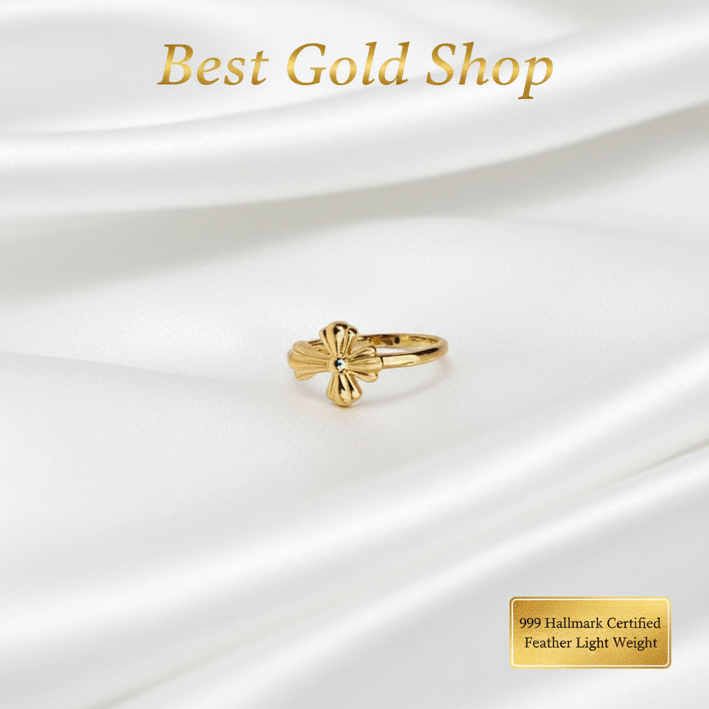 999 Gold Cross Design Feather Light Ring | 24K Fine Gold RingRingsBest Gold Shop