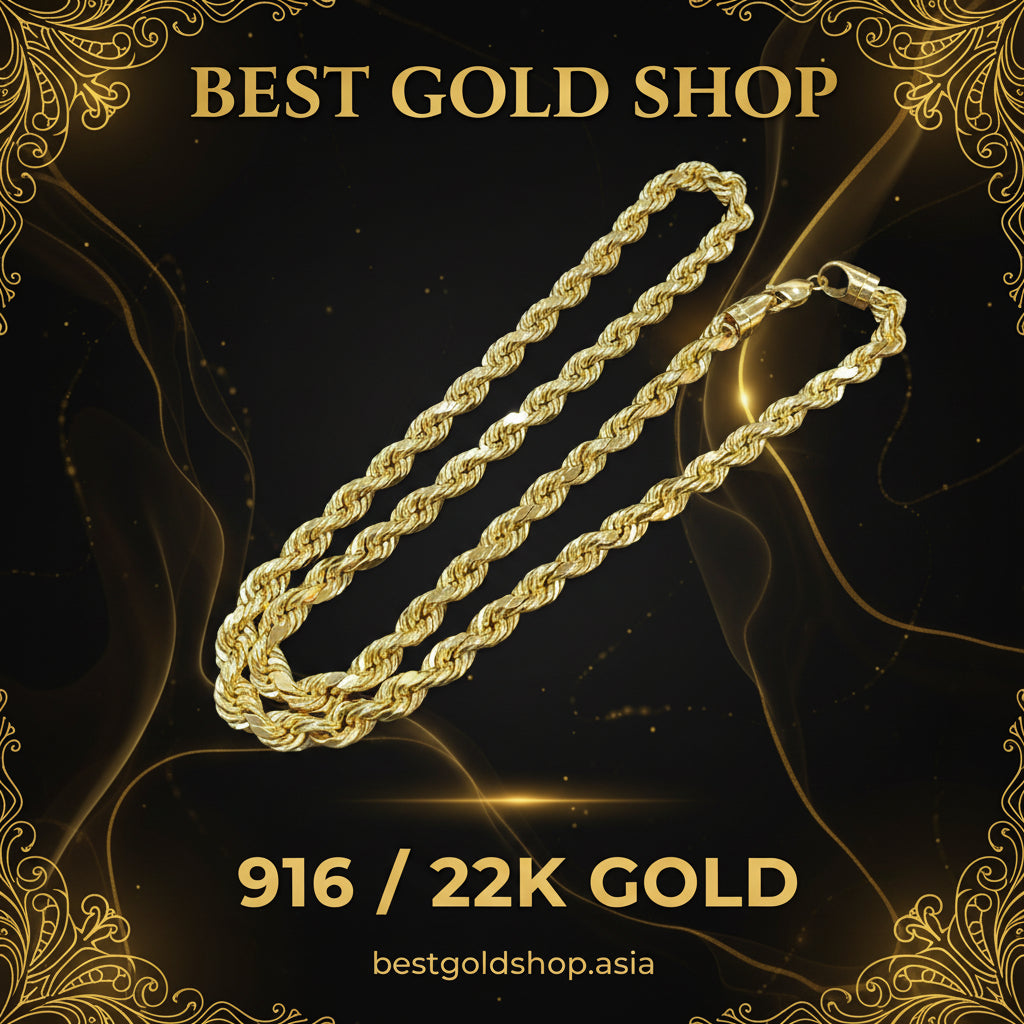 (NEW) 916 Gold Semi Solid Rope NecklaceNecklacesBest Gold Shop