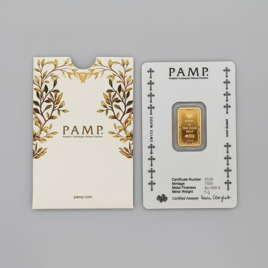5 gram 999 gold Buddha PAMP bar in protective packaging