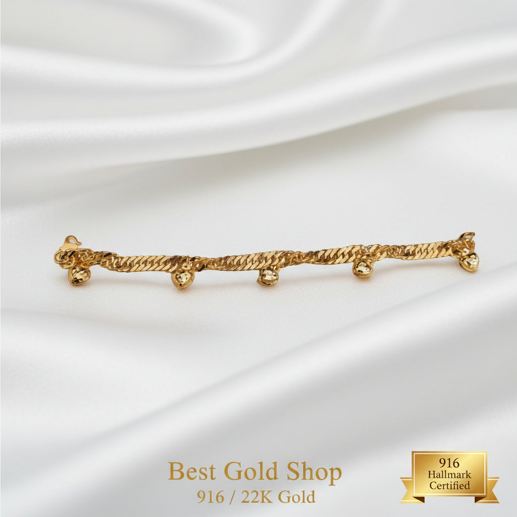 916 gold Lipan bracelet with dangling heart charm