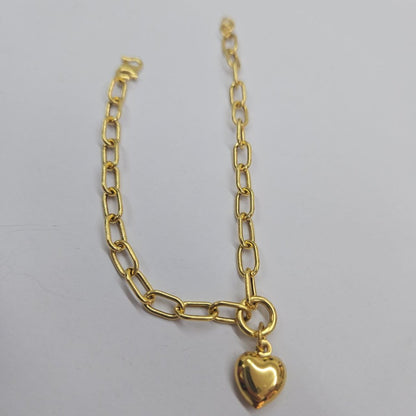 22k / 916 Gold Anchor Link Bracelet with Dangling Heart Light Weight - Best Gold Shop 22k gold 22k gold bracelet 916 gold Bracelets