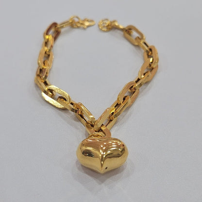 22k / 916 Gold Anchor Link Dangling Heart Bracelet, Light and Bold - Best Gold Shop 22k gold 22k gold bracelet 916 gold Bracelets
