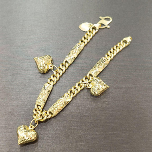 22k / 916 Gold Fishbone Bar Dangling Heart Bracelet-916 gold-Best Gold Shop