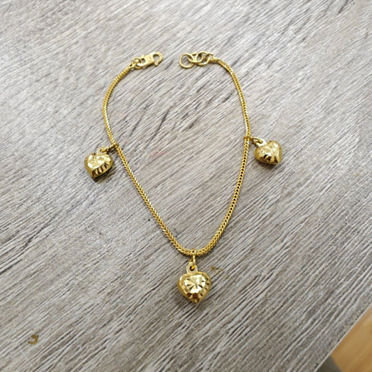 22k / 916 Gold Flat Bracelet with Dangling Hearts - Best Gold Shop 22k gold 22k gold bracelet 916 gold Bracelets