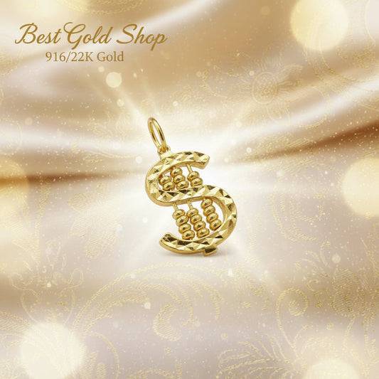 22k / 916 Gold Heart / Dollar Sign Abacus Charm / Pendant by Best Gold Shop - 22k gold22k Gold CharmsCharms & Pendants