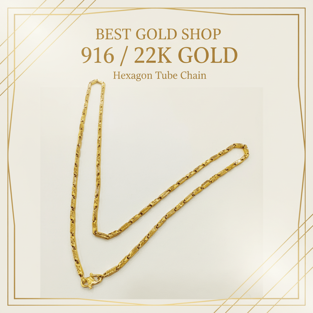 22k / 916 Gold Hexagon Tube Chain by Best Gold ShopNecklacesBest Gold Shop