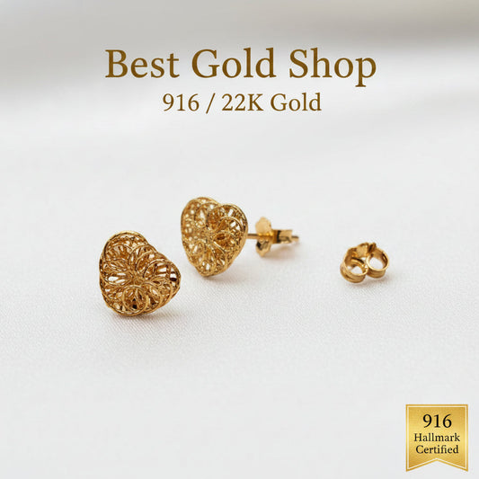 22k / 916 Gold Mesh Heart EarringEarringsBest Gold Shop