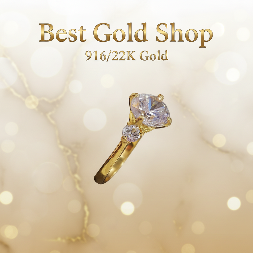 22k / 916 Gold Solitaire Rings Lab Grown crystal Bold Design V2RingsBest Gold Shop