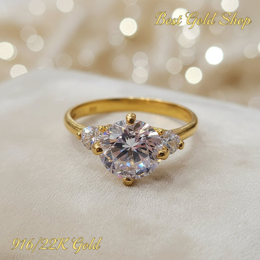 22k / 916 Gold Solitaire Rings Lab Grown crystal Bold Design V2RingsBest Gold Shop
