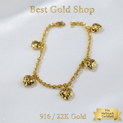 22k / 916 Gold Sunflower with Dangling Heart Bracelet By Best Gold ShopBraceletsBest Gold Shop