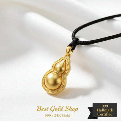 24K / 999 Gold Bottle Gourd Pendant with Black String