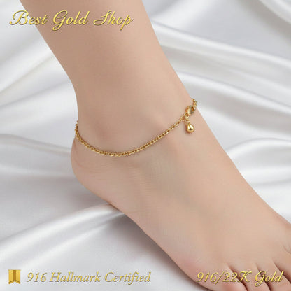 916 Gold Round Link Bell Anklet | Classic 22K Gold