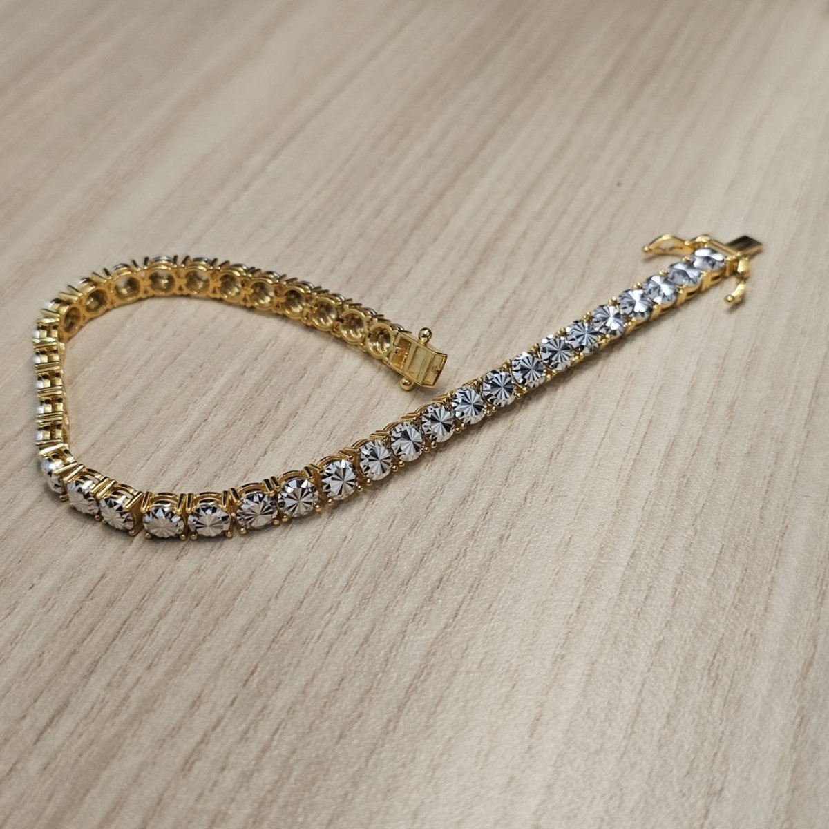 916 Full Gold Diamond Cutting Design 2 Tone BraceletBraceletsBest Gold Shop