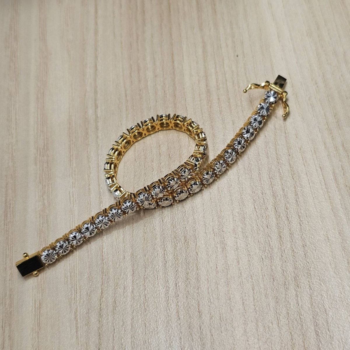 916 Full Gold Diamond Cutting Design 2 Tone BraceletBraceletsBest Gold Shop
